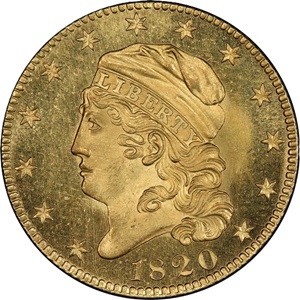 1820 Capped Head half eagle curve base 2 small letters