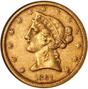 1861-D Coronet half eagle images