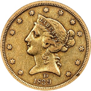 1839-D Coronet half eagle images