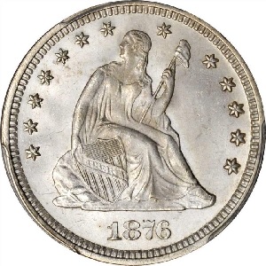 1876 Seated Liberty quarter